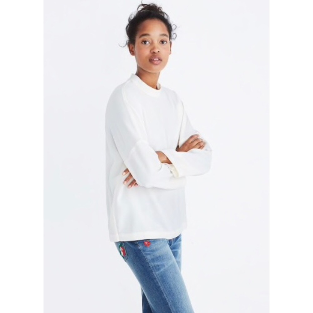 🆕 NWOT {Madewell} ‘Moderne’ Flowy Lightweight Mockneck Blouse in Ivory • XS - Picture 7 of 9